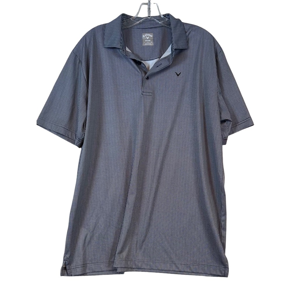 Callaway Mens Opti-Dri Golf Polo Shirt •L• Black White Micro Check Gingham Prep